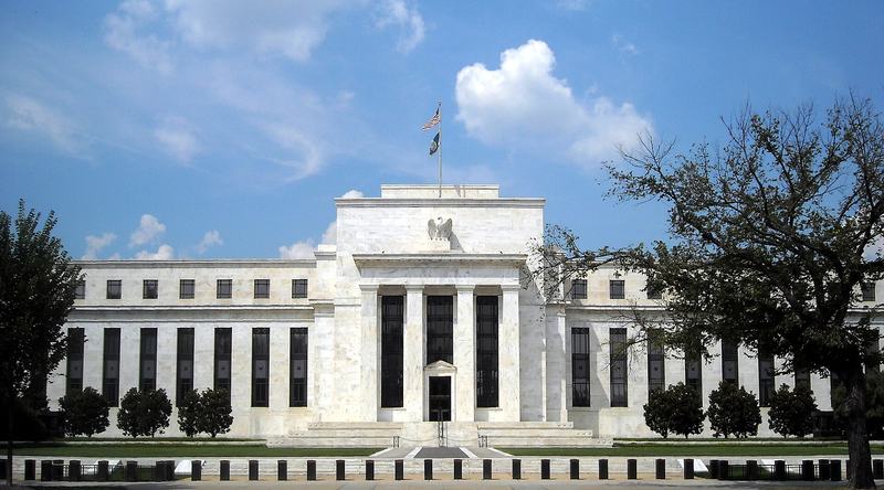 The white marble Federal Reserve Board building in Washington